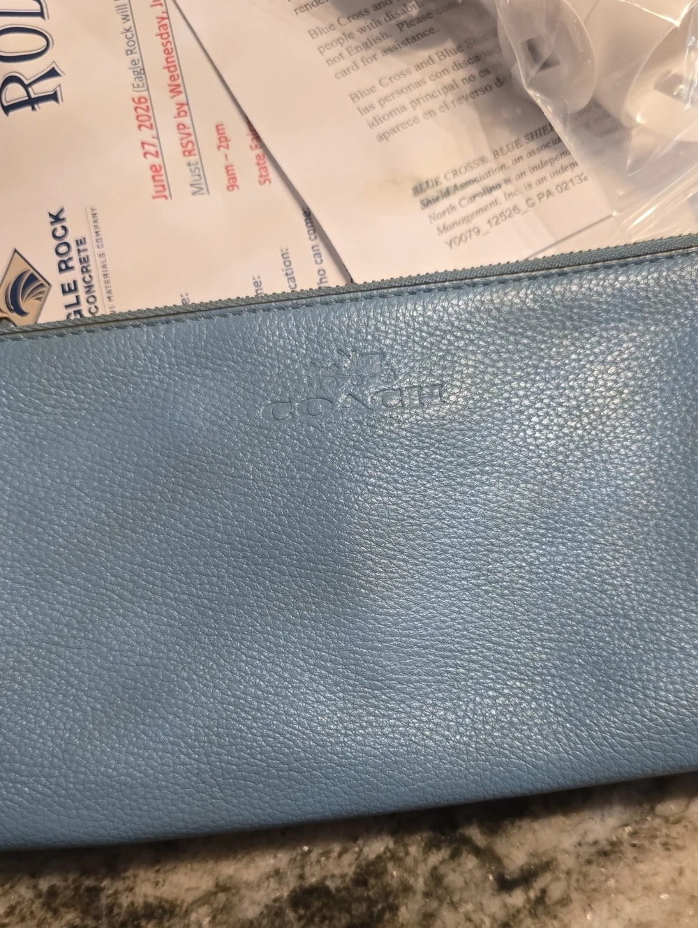 Coach Light Blue Double Leather Wristlet